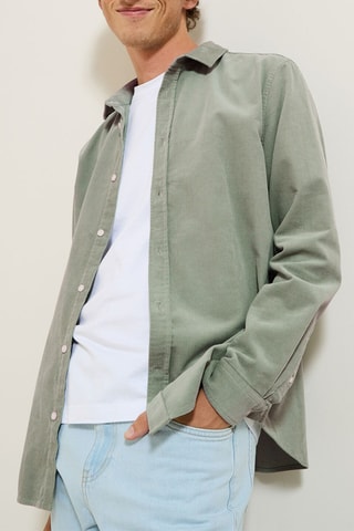 Chemise regular en velours - Kaki