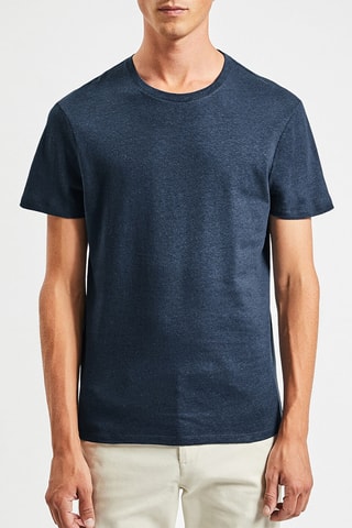 T-shirt slim en lin - Bleu foncé chiné