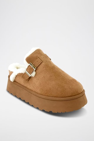 Zuecos forrados con plataforma - Camel