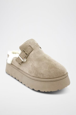 Zuecos forrados con plataforma - Caqui