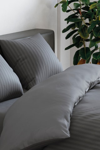 2 fundas de almohada de satén de algodón 80 hilos/cm² Dobby - Gris oscuro