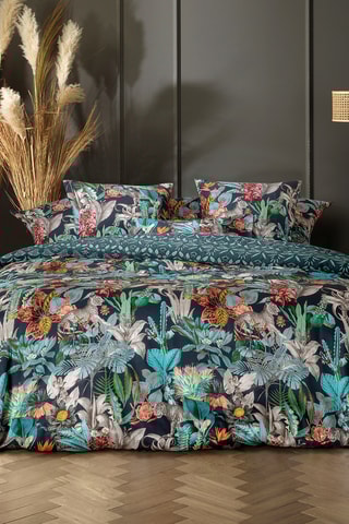 Funda de almohada reversible de satén de algodón 80 hilos/cm² Zanzibar - Azul oscuro