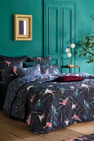 Funda de almohada de satén de algodón 80 hilos/cm² Hirondelles - Azul oscuro