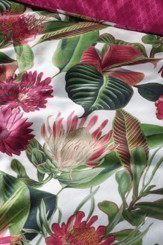 Funda de almohada reversible de satén de algodón 80 hilos/cm² Garden - Fucsia