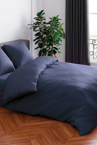 2 fundas de almohada de satén de algodón 80 hilos/cm² Dobby - Azul oscuro