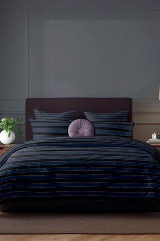 Sábana encimera de satén de algodón 80 hilos/cm² Eclipse - Azul oscuro