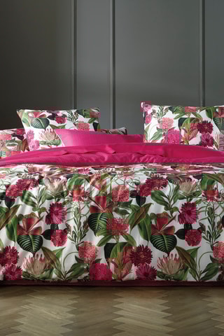 Juego de nórdico de satén de algodón 80 hilos/cm² Garden - Fucsia y blanco