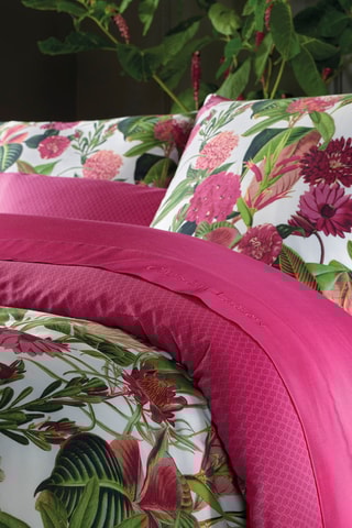 Juego de nórdico de satén de algodón 80 hilos/cm² Garden - Fucsia y blanco