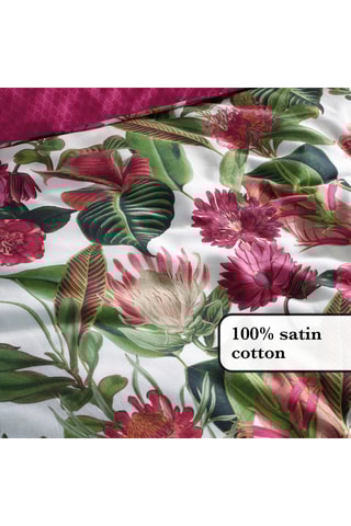 Juego de nórdico de satén de algodón 80 hilos/cm² Garden - Fucsia y blanco