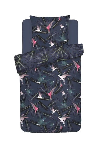 Juego de nórdico de satén de algodón 80 hilos/cm² Hirondelles - Azul noche y rosa