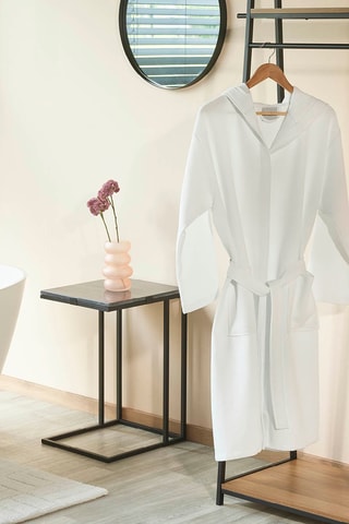 Albornoz con capucha Nid d'abeille - Blanco