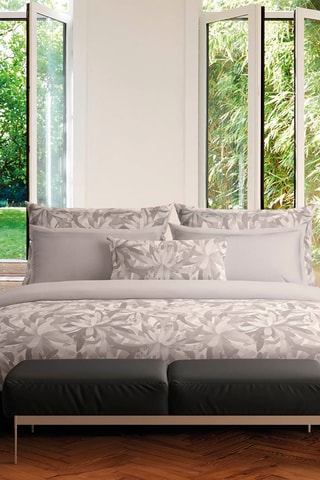 Juego de nórdico de satén de algodón 80 hilos/cm² Fleurs psychédéliques - Beige y blanco