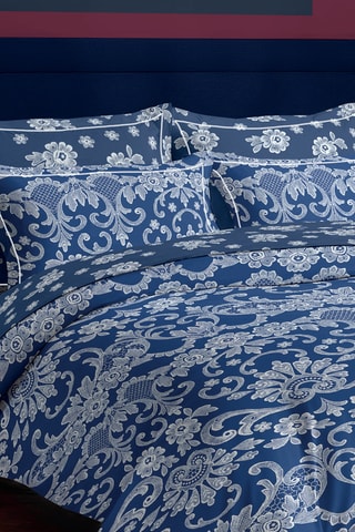 Juego de nórdico de satén de algodón 80 hilos/cm² Passementerie - Azul marino y blanco