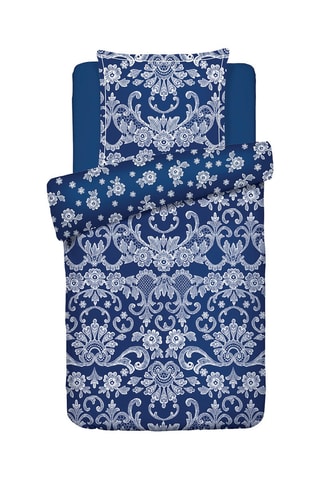 Juego de nórdico de satén de algodón 80 hilos/cm² Passementerie - Azul marino y blanco