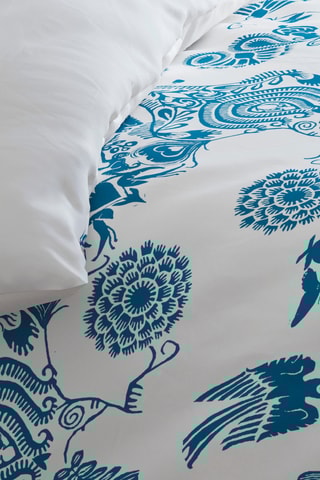 Juego de nórdico de satén de algodón 80 hilos/cm² Love Stories - Blanco e índigo