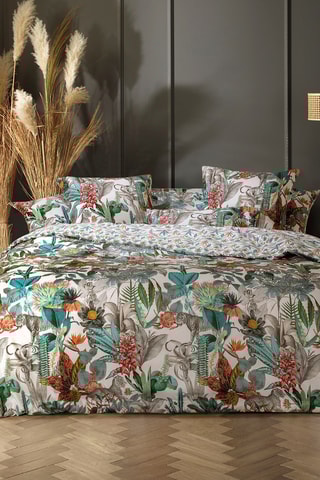 Juego de nórdico de satén de algodón 80 hilos/cm² Zanzibar - Blanco y verde esmeralda