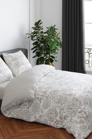 Juego de nórdico de satén de algodón 80 hilos/cm² Love Stories - Blanco y topo