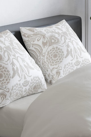 Juego de nórdico de satén de algodón 80 hilos/cm² Love Stories - Blanco y topo