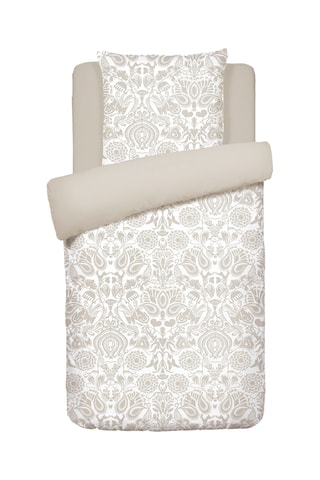 Juego de nórdico de satén de algodón 80 hilos/cm² Love Stories - Blanco y topo