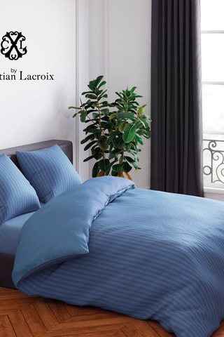 Juego de nórdico de satén de algodón 80 hilos/cm² Dobby - Azul cobalto