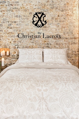 Juego de nórdico de satén de algodón 80 hilos/cm² Love Stories - Topo y blanco