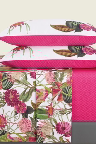 Juego de sábanas de satén de algodón 80 hilos/cm² Garden - Fucsia