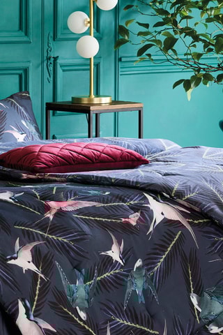 Colcha de satén de algodón 80 hilos/cm² Hirondelles - Azul cobalto 