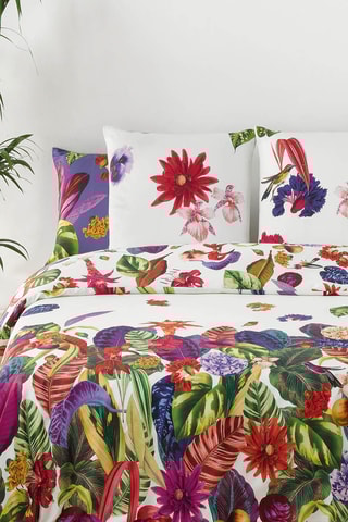 Juego de nórdico de satén de algodón 80 hilos/cm² Jardin Tropical - Blanco y rojo