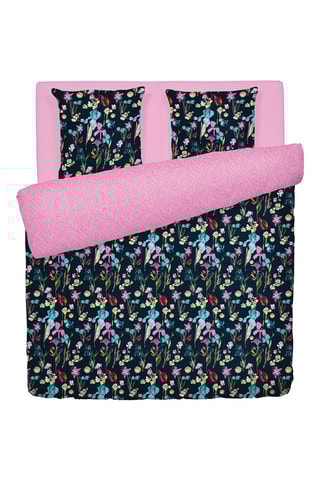 Juego de nórdico de satén de algodón 80 hilos/cm² Iris - Azul oscuro y rosa