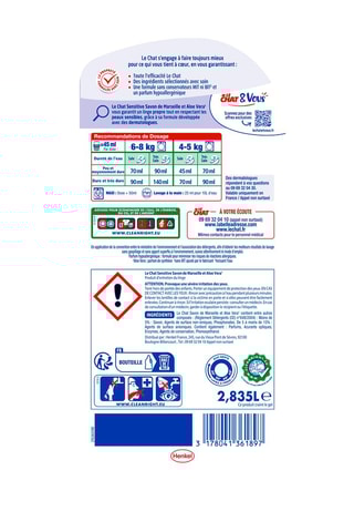 Lessive Sensitive Savon de Marseille et Aloe Vera Le Chat - 63 lavages - 2,835 l