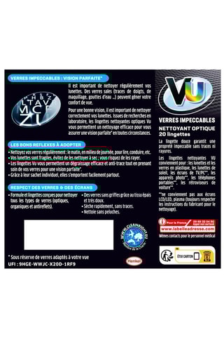 20 lingettes Nettoyant Optique VU