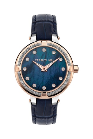 Relógio de quartzo em aço com cristais Swarovski Gardena - Azul-marinho e dourado rosa