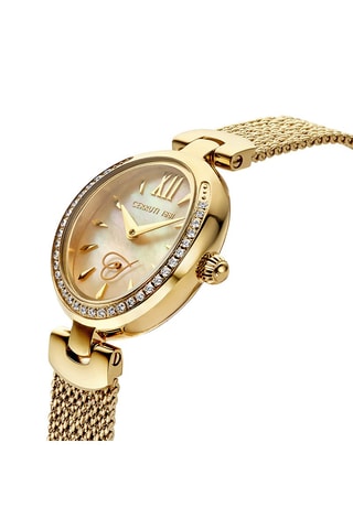 Relógio de quartzo em aço e madrepérola Nemi Dourado