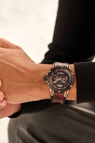 Relógio de quartzo em silicone e couro Valletri - Bordô e preto