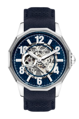 Relógio de quartzo em couro Cedonio - Azul e prateado