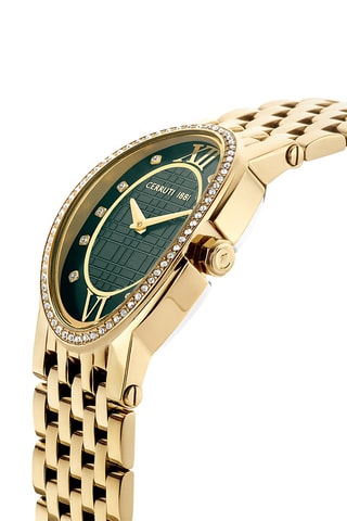 Reloj de cuarzo de acero chapado en oro amarillo Norcia - Dorado y verde oscuro