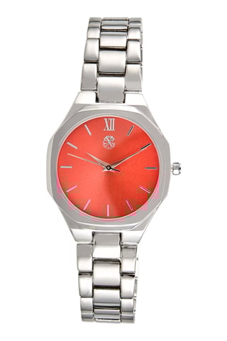 Reloj de cuarzo de aleación - Plateado y rojo