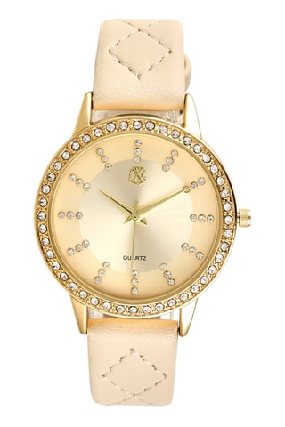 Kunstleren Quartz Horloge - Roze en Goudkleurig