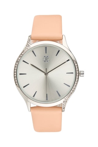 Kunstleren Quartz Horloge Roze en Zilverkleurig