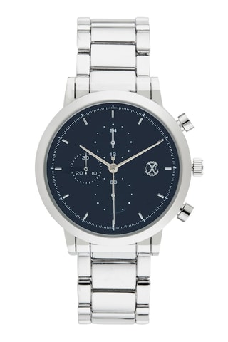 Quartz Horloge - Chronograaf - Zilverkleurig en Marineblauw