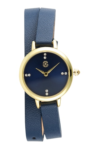 Synthetisch Quartz Horloge - Donkerblauw en Goudkleurig