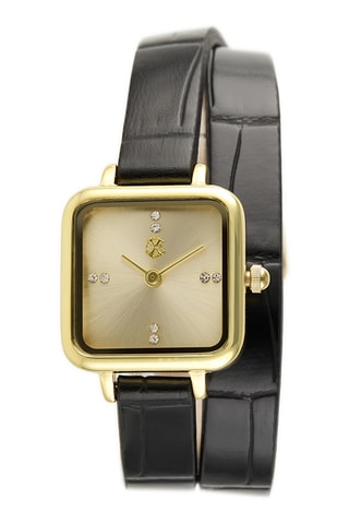 Synthetisch Quartz Horloge - Zwart en Goudkleurig