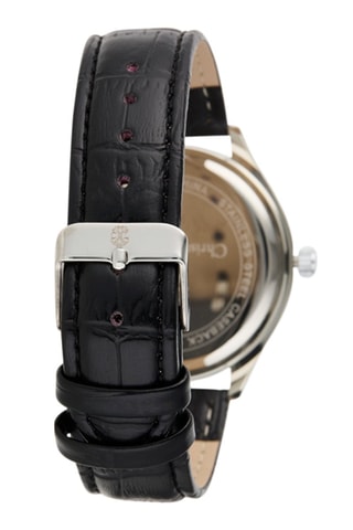 Kunstleren Quartz Horloge - Zwart en Zilverkleurig