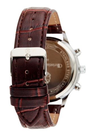 Kunstleren Quartz Horloge - Chronograaf - Bruin en Zilverkleurig