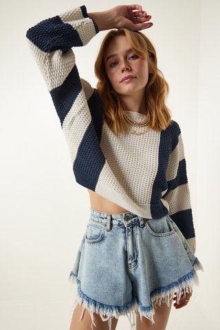 Pull regular - Crème et bleu marine
