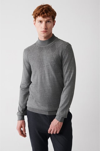 Pull regular en laine - Gris
