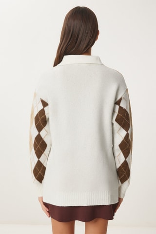 Pull regular - Ecru et marron