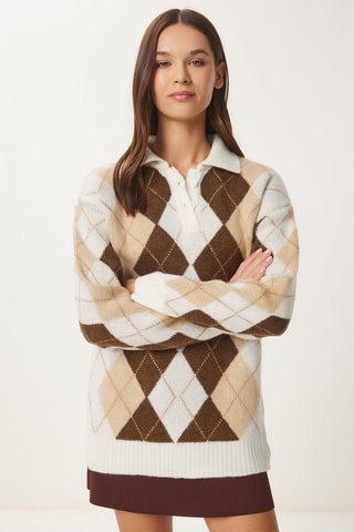 Pull regular - Ecru et marron