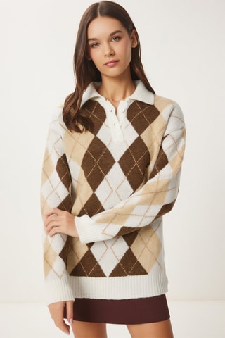 Pull regular - Ecru et marron