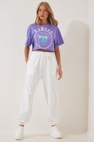 Jogging relaxed taille haute - Blanc